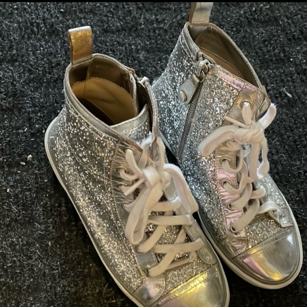 Jimmy Choo Silver Glitter High-Top Sneakers - Picture 5 of 8
